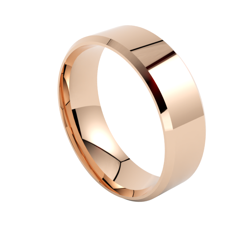 Szeroka fazowana płaska obrączka ślubna z różowego złota 585